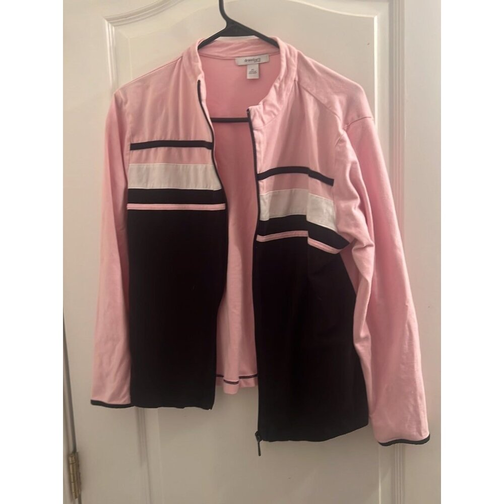 Dressbarn Petite Pink Black Colorblock Zip Up Track Jacket PL Mock Neck Sporty